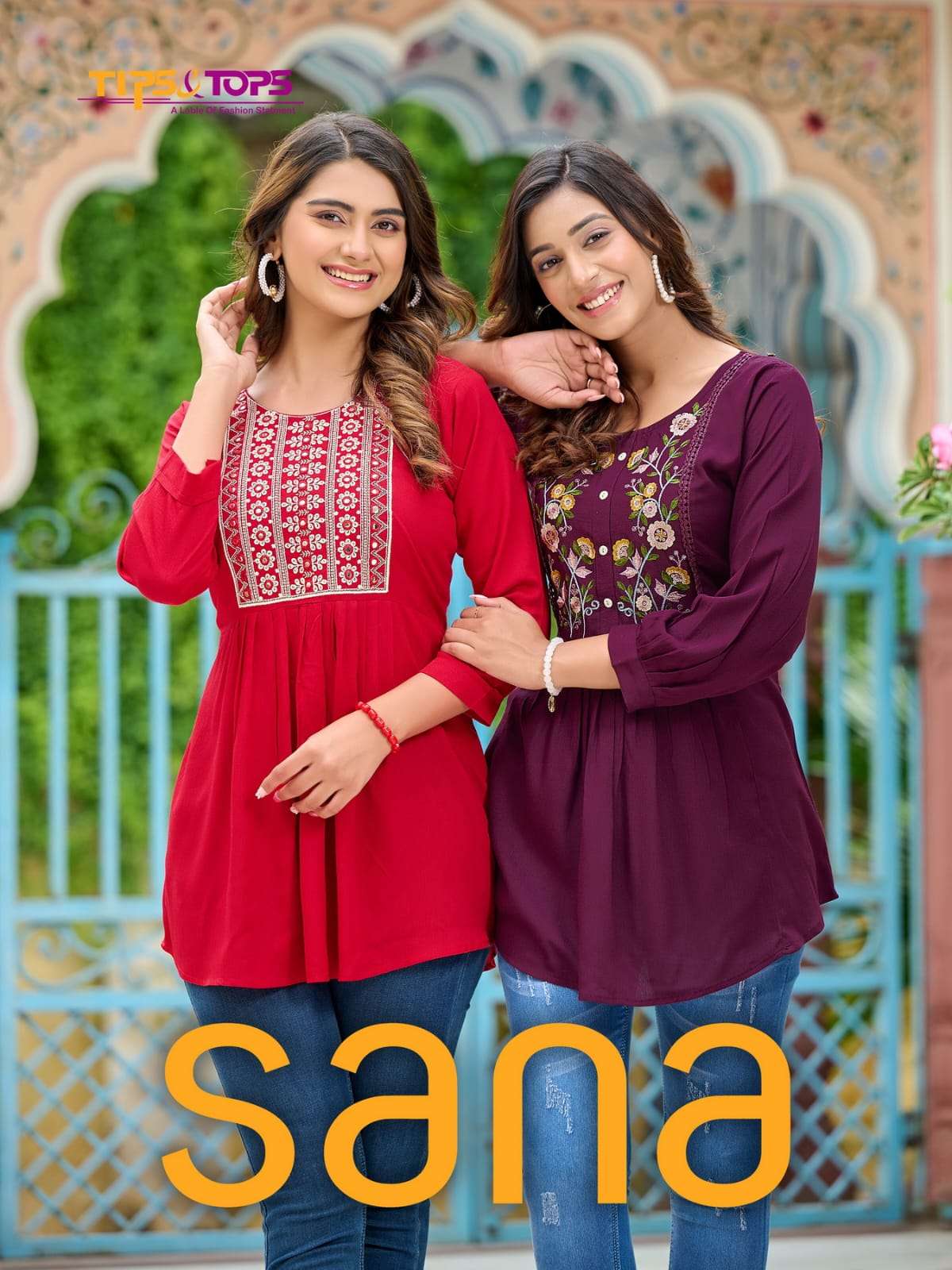 SANA BY TIPS & TOPS 101 TO 108 SERIES RAYON EMBROIDERY WORK TOPS