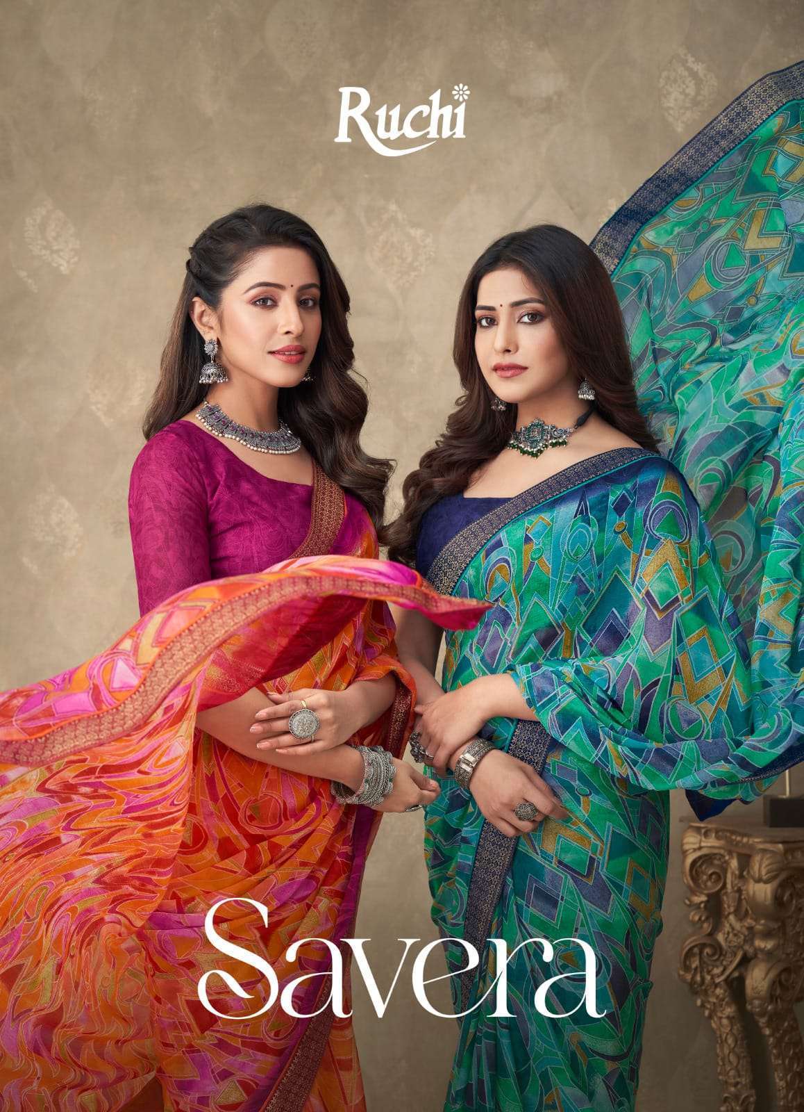 SAVERA VOL-7 BY RUCHI 24001 TO 24006 SERIES CHIFFON PRINT WORK CASUAL WEAR SAREES