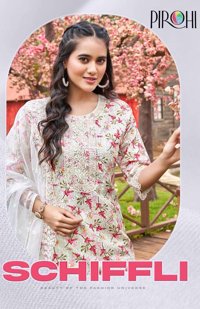 SCHIFFLI BY PIROHI 1001 TO 1003 SERIES COTTON PRINT CHIKAN WORK READYMADE DRESSES