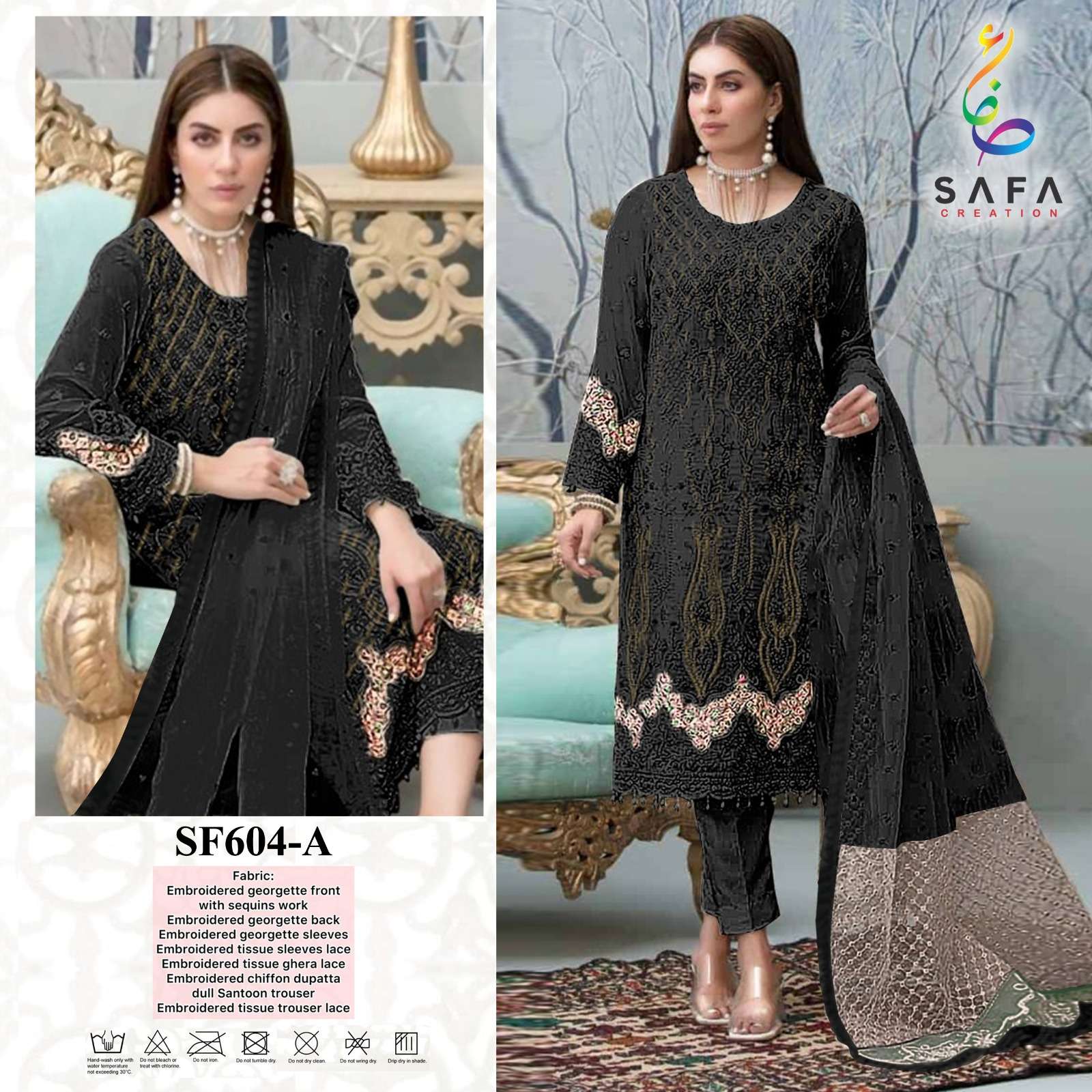 SF 604 COLOURS BY SAFA CREATION 604-A TO 604-D SERIES GEORGETTE WORK PAKISTANI DRESSES