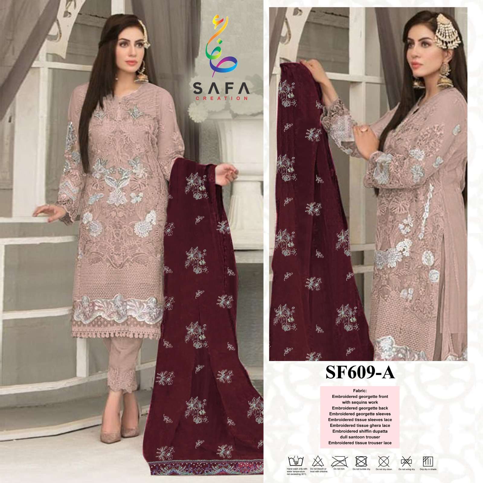 SF-609 COLOURS BY SAFA CREATION 609-A TO 609-D SERIES GEORGETTE EMBROIDERY PAKISTANI DRESSES