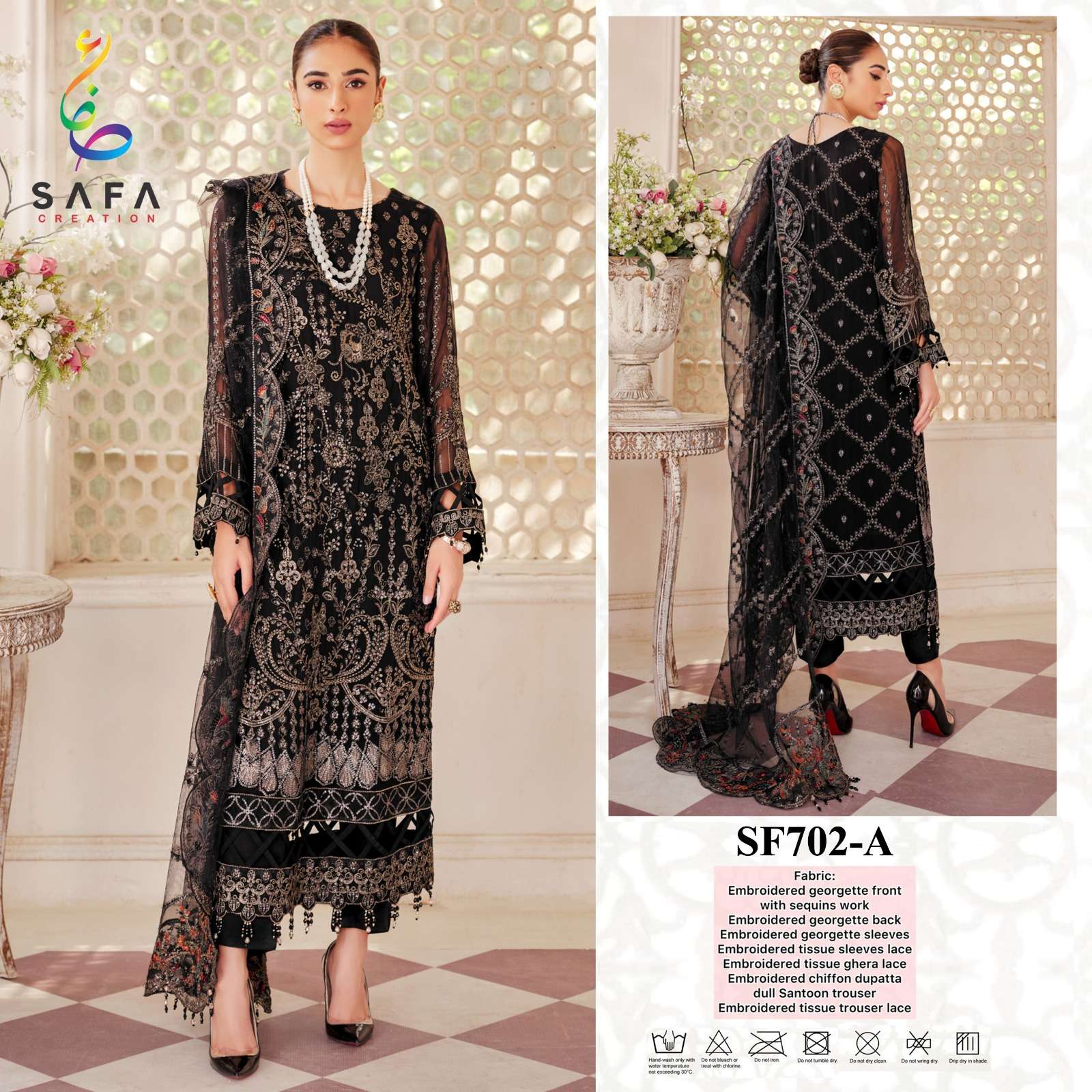 SF-702 COLOURS BY SAFA CREATION 702-A TO 702-D SERIES GEORGETTE HEAVY WORK DRESSES