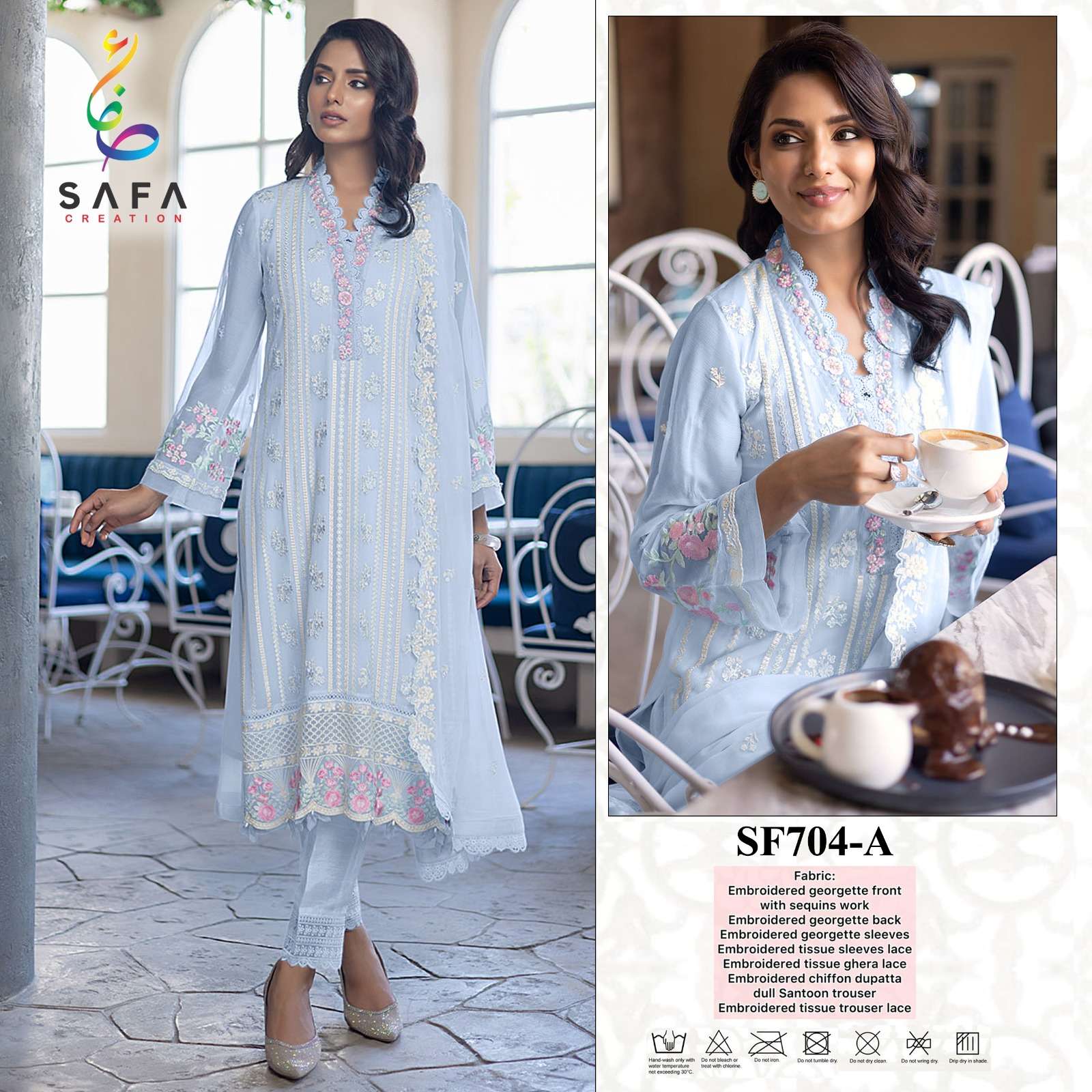 SF-704 COLOURS BY SAFA CREATION 704-A TO 704-D SERIES GEORGETTE EMBROIDERY PAKISTANI DRESSES