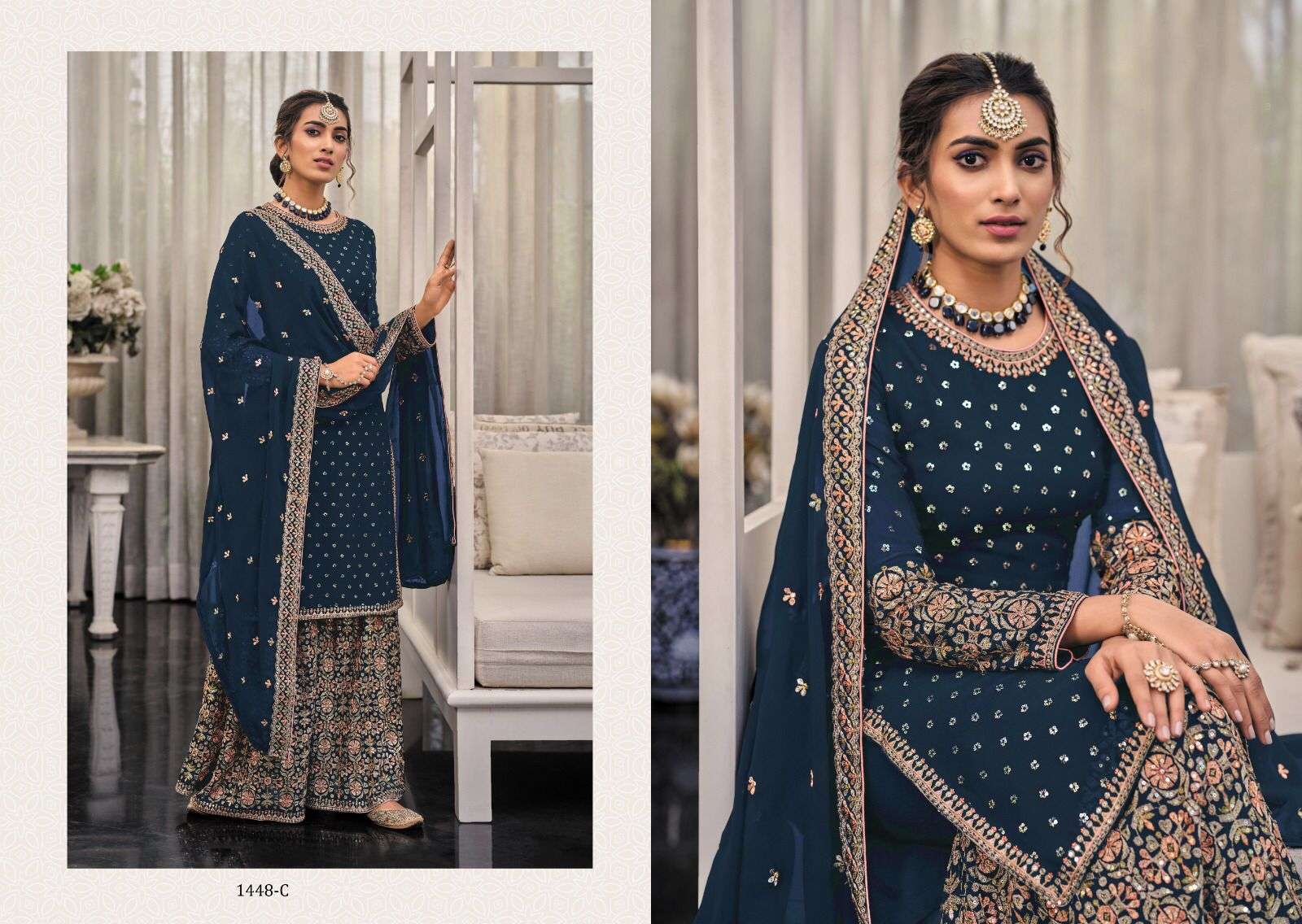 SHAGUN 1448-A TO 1448-E SERIES BY AQSAWHOLESALE FAUX GEORGETTE WORK DRESSES