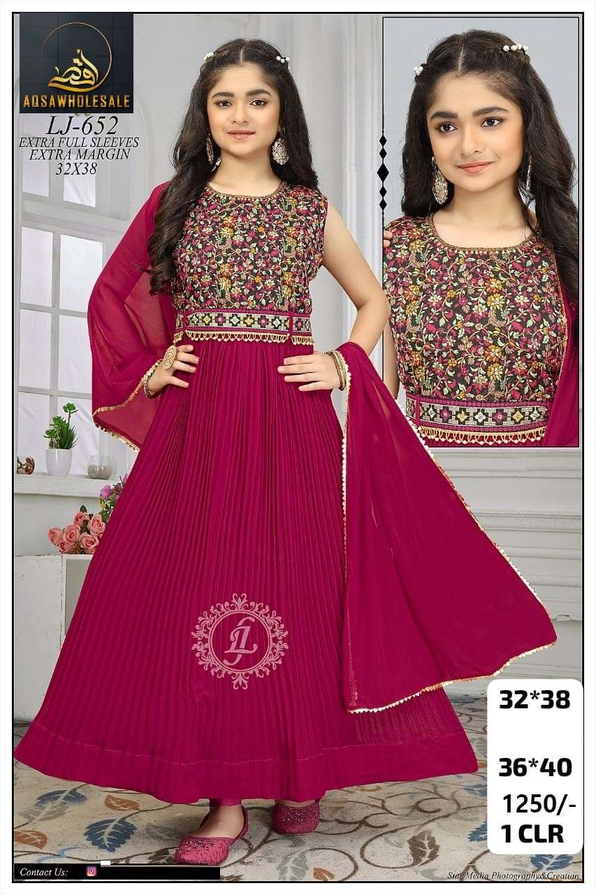 SHARYAA VOL-2 BY AQSAWHOLESALE FANCY EMBRODIERY WORK READYMADE KIDS DRESSES