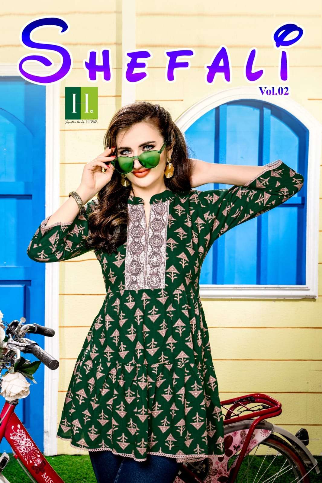 SHEFALI VOL-2 BY H DOT 201 TO 208 SERIES RAYON PRINT EMBROIDERY WORK TUNICS