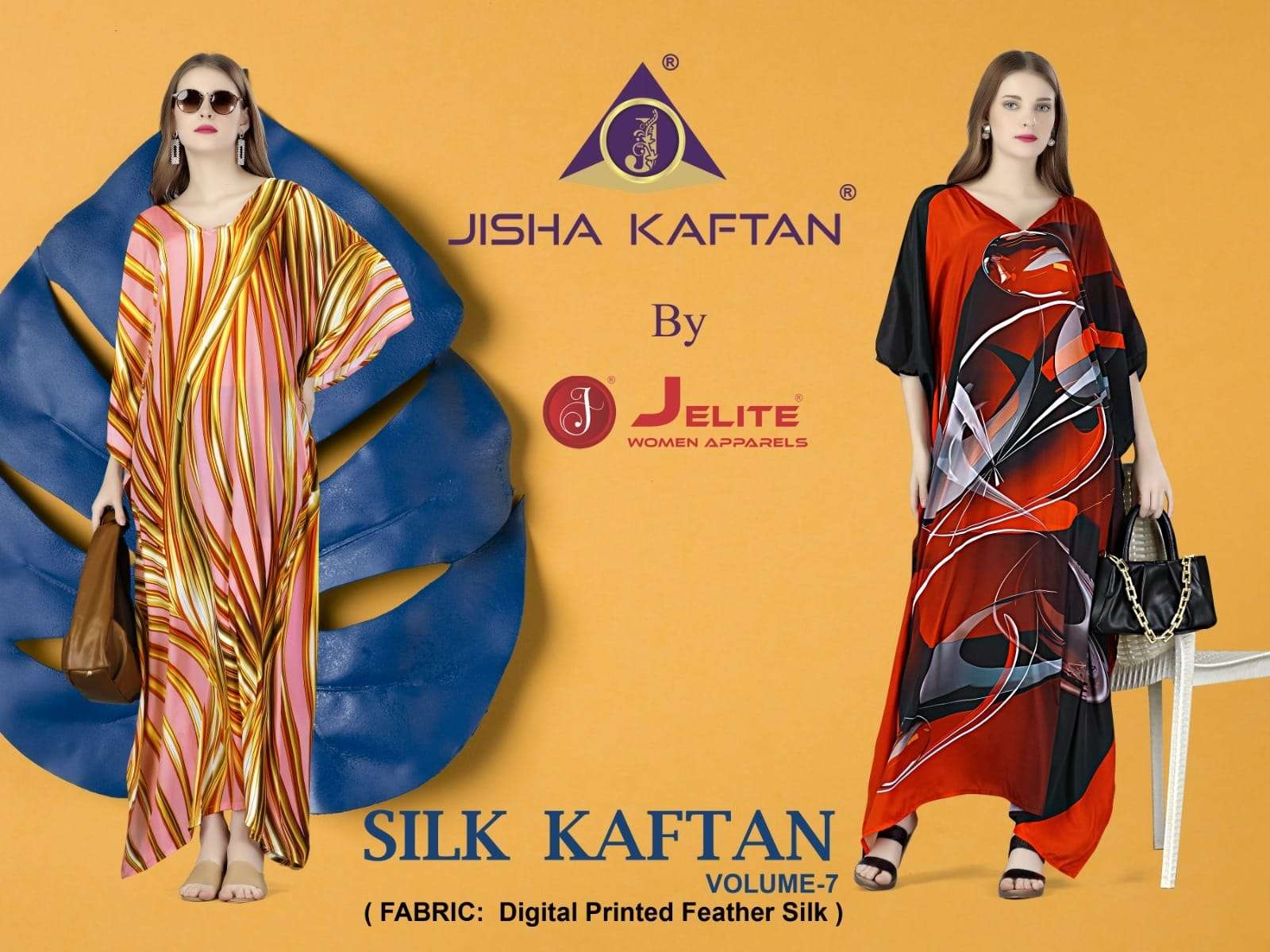 SILK KAFTAN VOL-7 BY JISHA 148 TO 155 SERIES FEATHER SILK PRINT KAFTANS