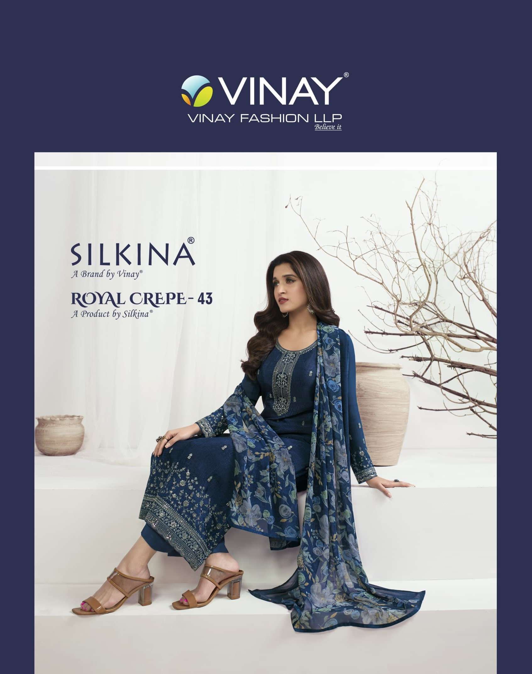 SILKINA ROYAL CREPE VOL-43 BY VINAY FASHION 64321 TO 64328 SERIES CREPE WORK DRESSES