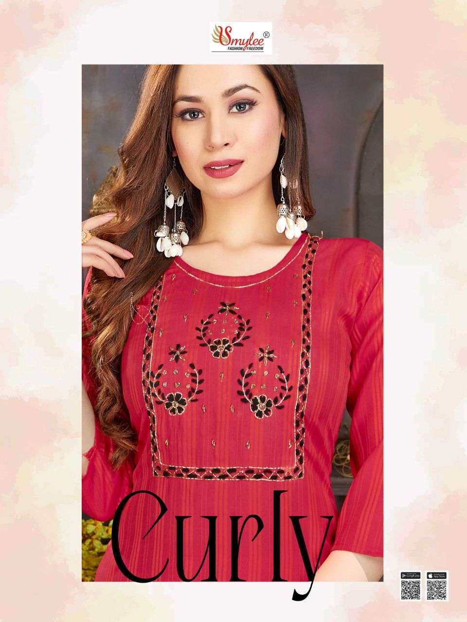 SMYLEE CURLY BY RUNG 1001 TO 1008 SERIES RAYON HAND WORK KURTIS