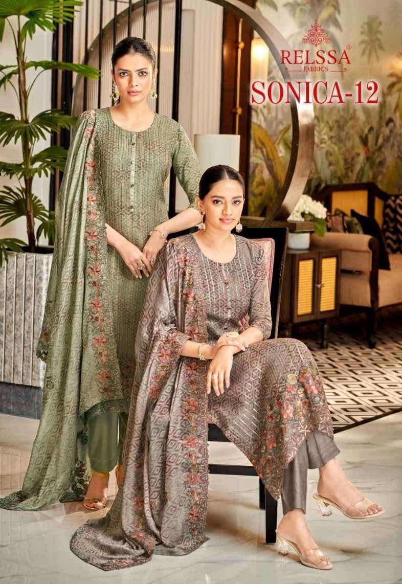 SONICA VOL-12 BY RELSSA 1201 TO 1204 SERIES PURE ORGANZA EMBROIDERY WORK DRESSES