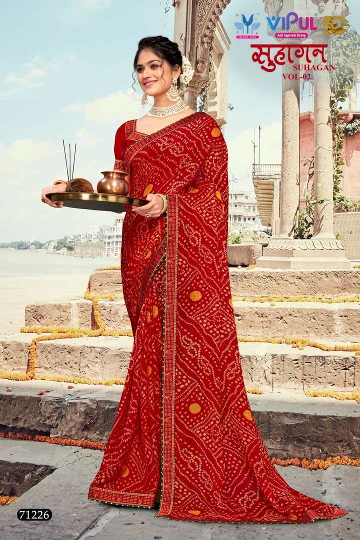 SUHAGAN VOL-2 BY VIPUL 71226 TO 71237 SERIES GEORGETTE BANDHANI PRINT SAREES