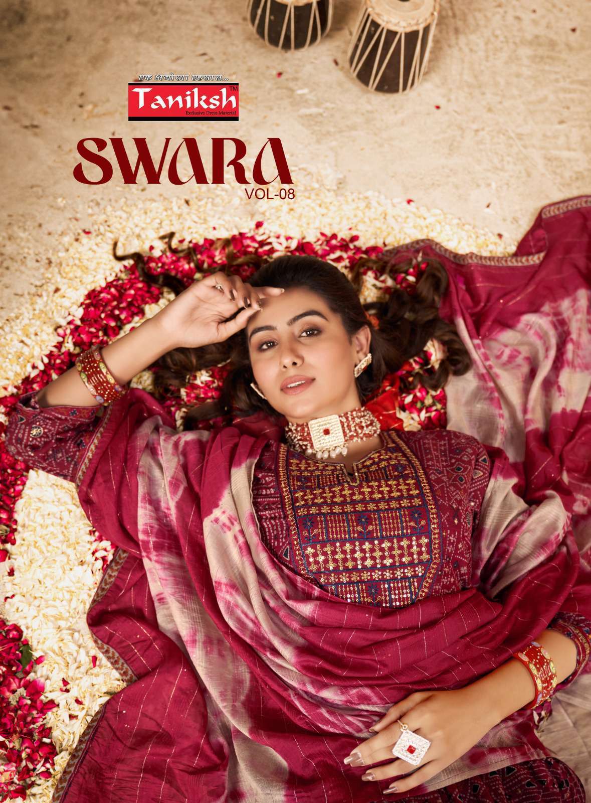 SWARA VOL-8 BY TANIKSH 8001 TO 8008 SERIES RAYON PRINT WORK READYMADE NAYRA DRESSES