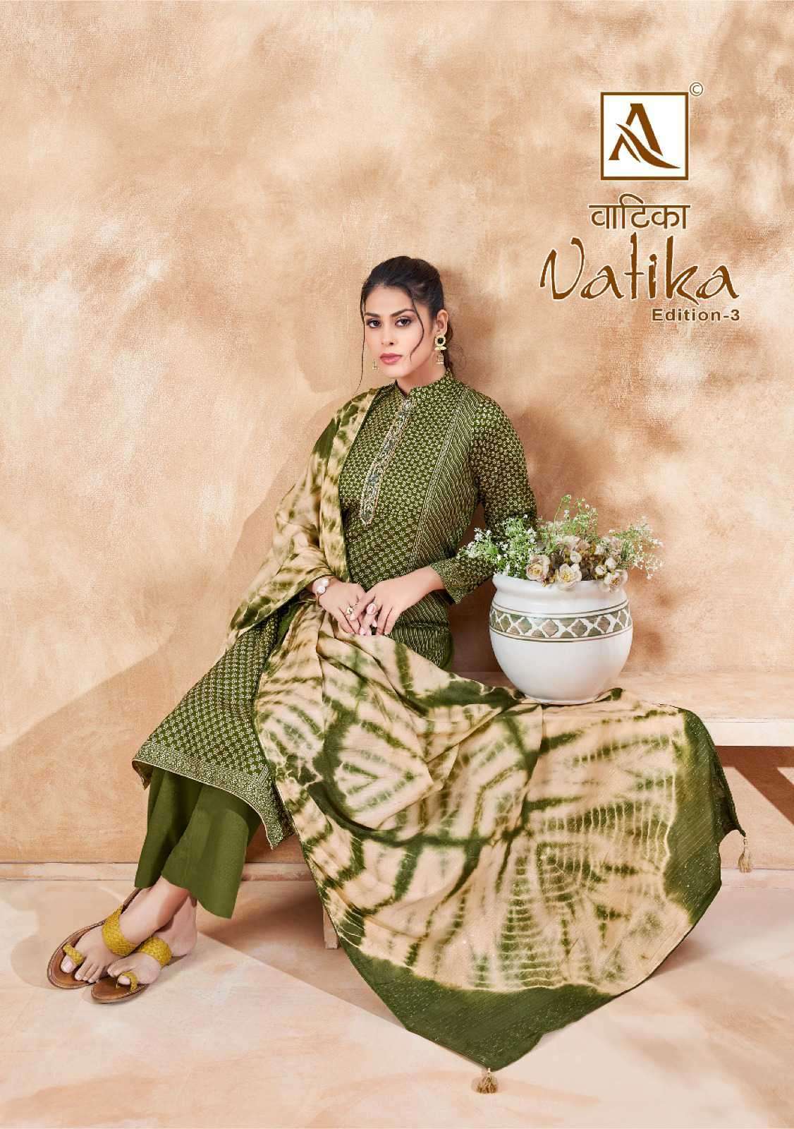 VATIKA VOL-3 BY ALOK SUIT 1352-001 TO 1352-008 SERIES COTTON PRINT EMBROIDERY WORK DRESSES