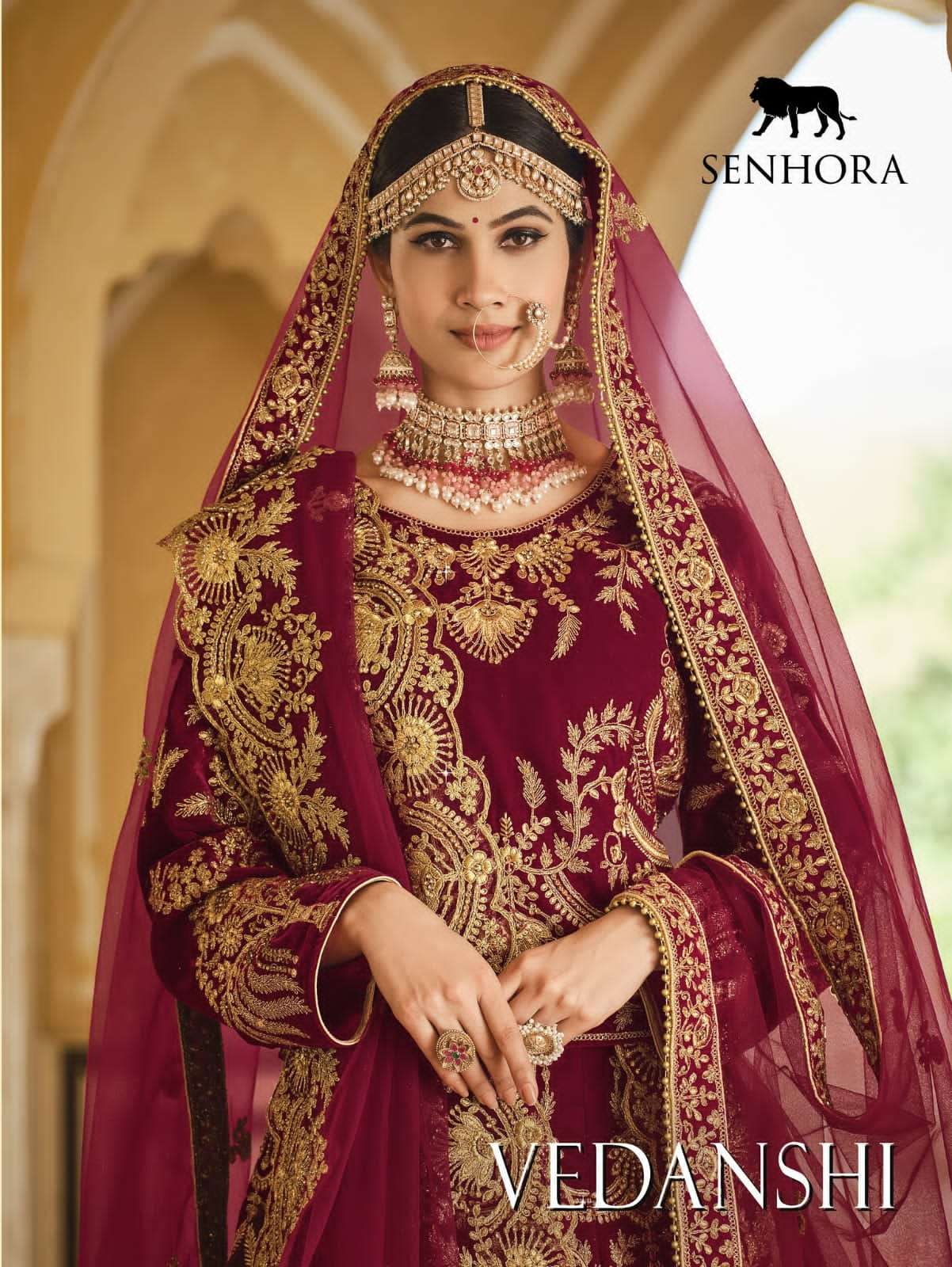 VEDANSHI BY SENHORA 3010-A TO 3010-C SERIES NET HEAVY EMBROIDERY WORK BRIDAL DRESSES