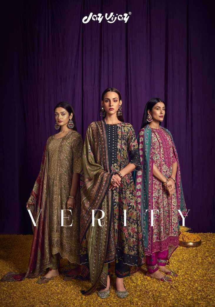 VERITY BY JAY VIJAY 8671 TO 8676 SERIES BAMBERG SILK PRINT EMBROIDERY WORK DRESSES