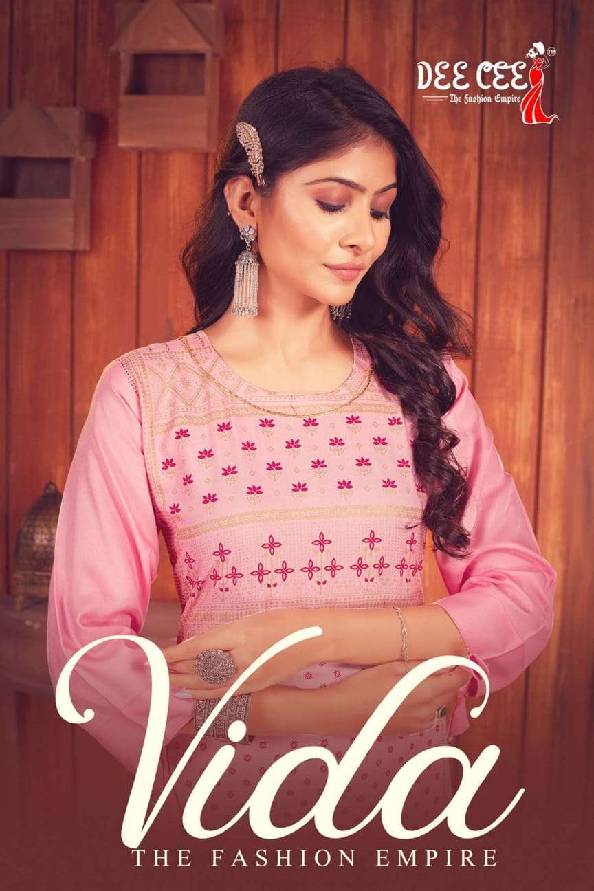 VIDA BY DEE CEE 101 TO 106 SERIES RAYON PRINT WORK KURTIS