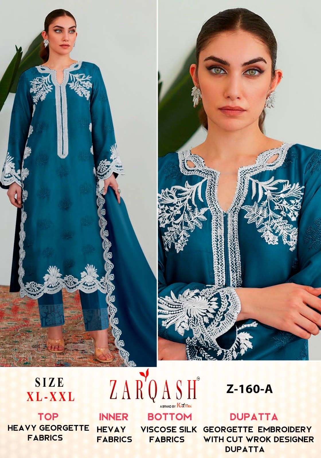 Z-160 COLOURS BY ZARQASH 160-A TO 160-F SERIES FAUX GEORGETTE EMBROIDERY WORK DRESSES