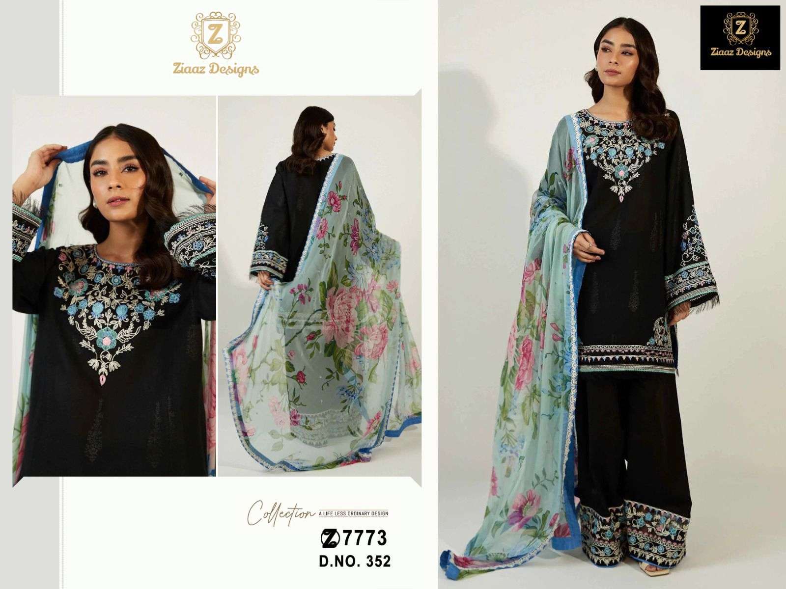 Z-352 HIT DESIGN BY ZIAAZ DESIGNS RAYON EMBROIDERY WORK PAKISTANI DRESS