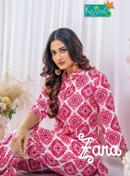 ZARA BY KUSHALS 23501 TO 23509 SERIES RAYON PRINT WORK CO-ORD SET