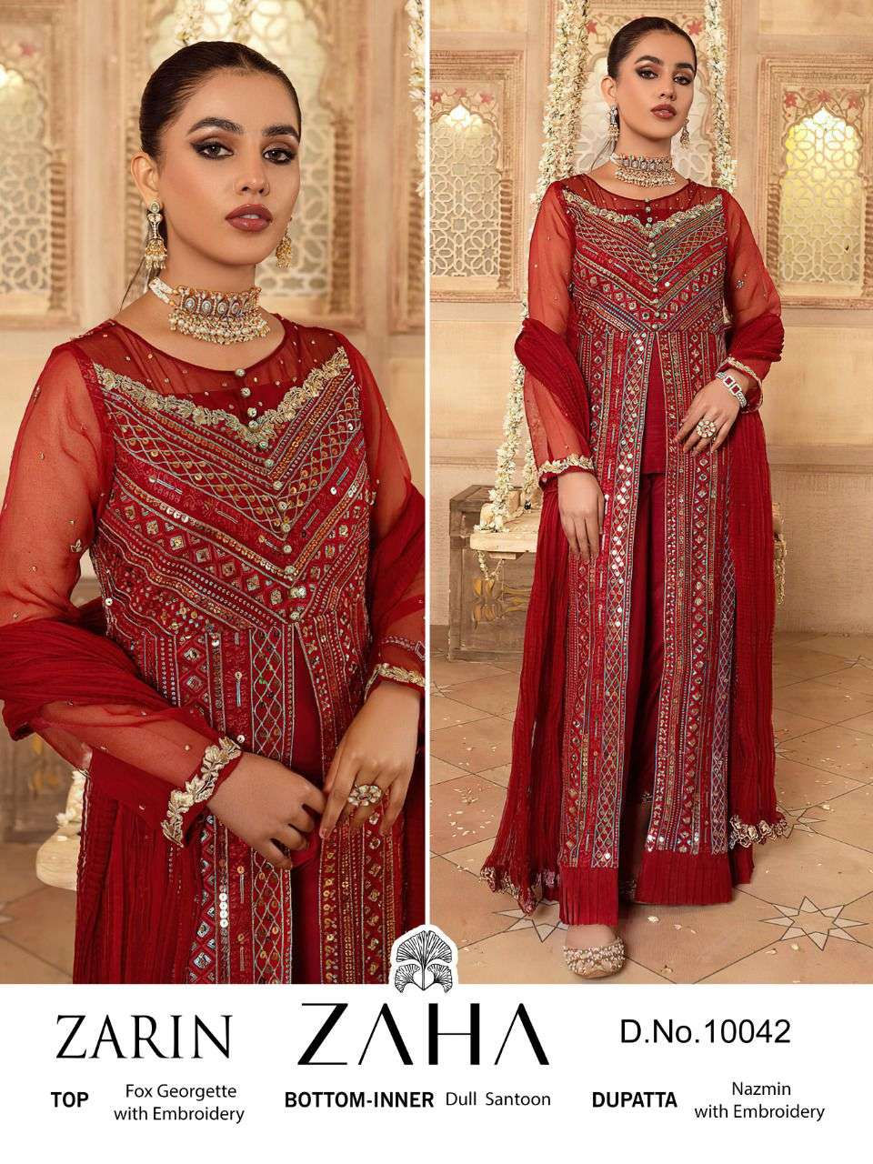 ZARIN 10042 HIT DESIGN BY ZAHA GEORGETTE HEAVY EMBROIDERY PAKISTANI DRESS