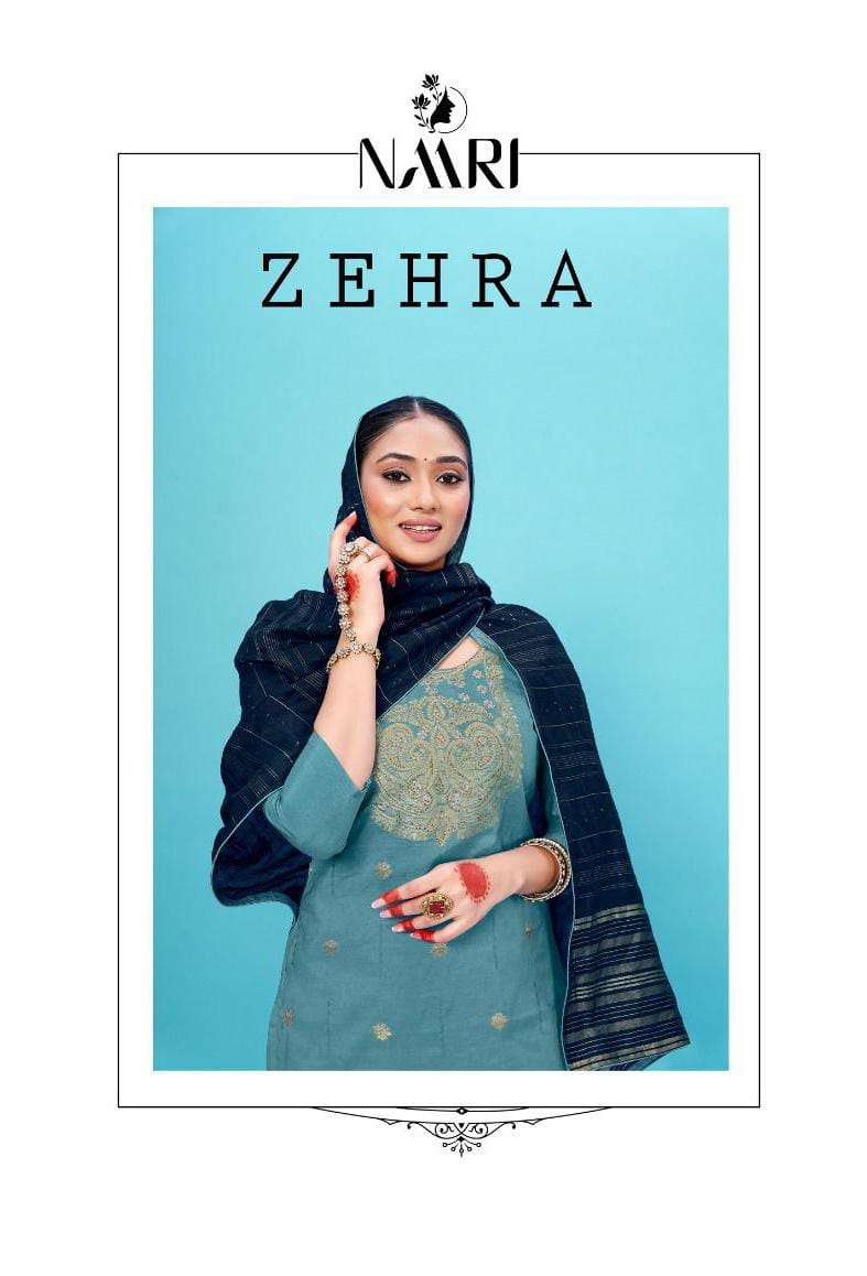 ZEHRA BY NAARI 12001 TO 12004 SERIES MUSLIN JACQUARD PRINT WORK DRESSES