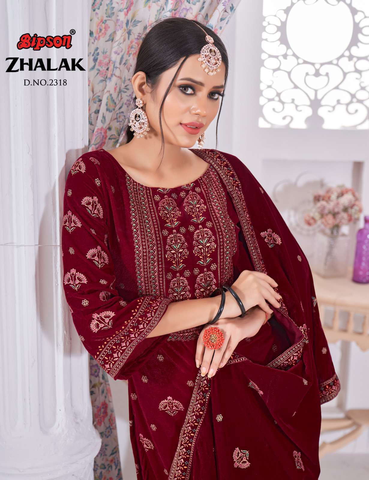 ZHALAK BY BIPSON 2318-A TO 2318-D SERIES VISCOSE VELVET WORK WINTER WEAR DRESSES