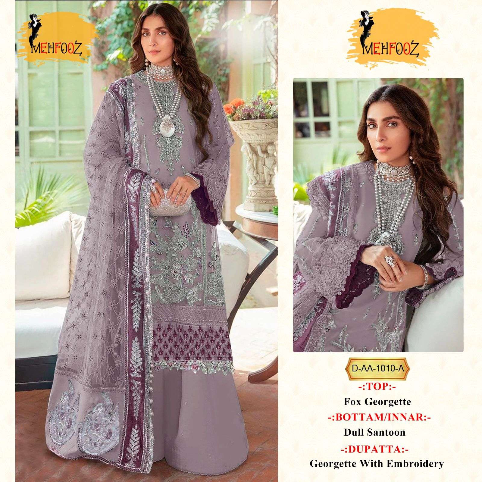 AA-1010 COLOURS BY MEHFOOZ 1010-A TO 1010-D SERIES FAUX GEORGETTE WORK PAKISTANI DRESSES