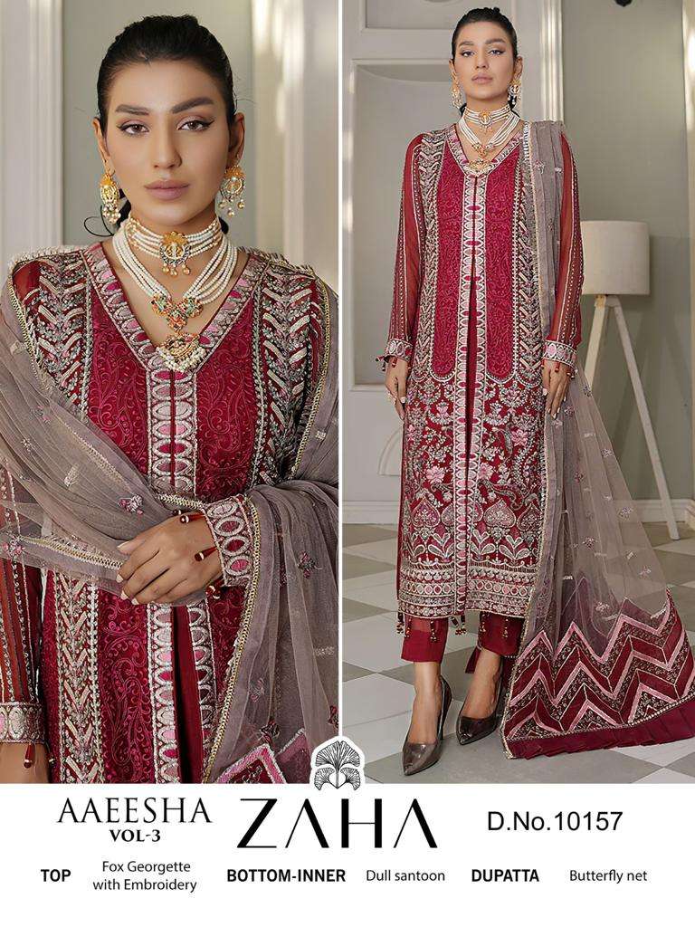 AAEESHA 10157 HIT DESIGN BY ZAHA GEORGETTE EMBROIDERY WORK PAKISTANI DRESS