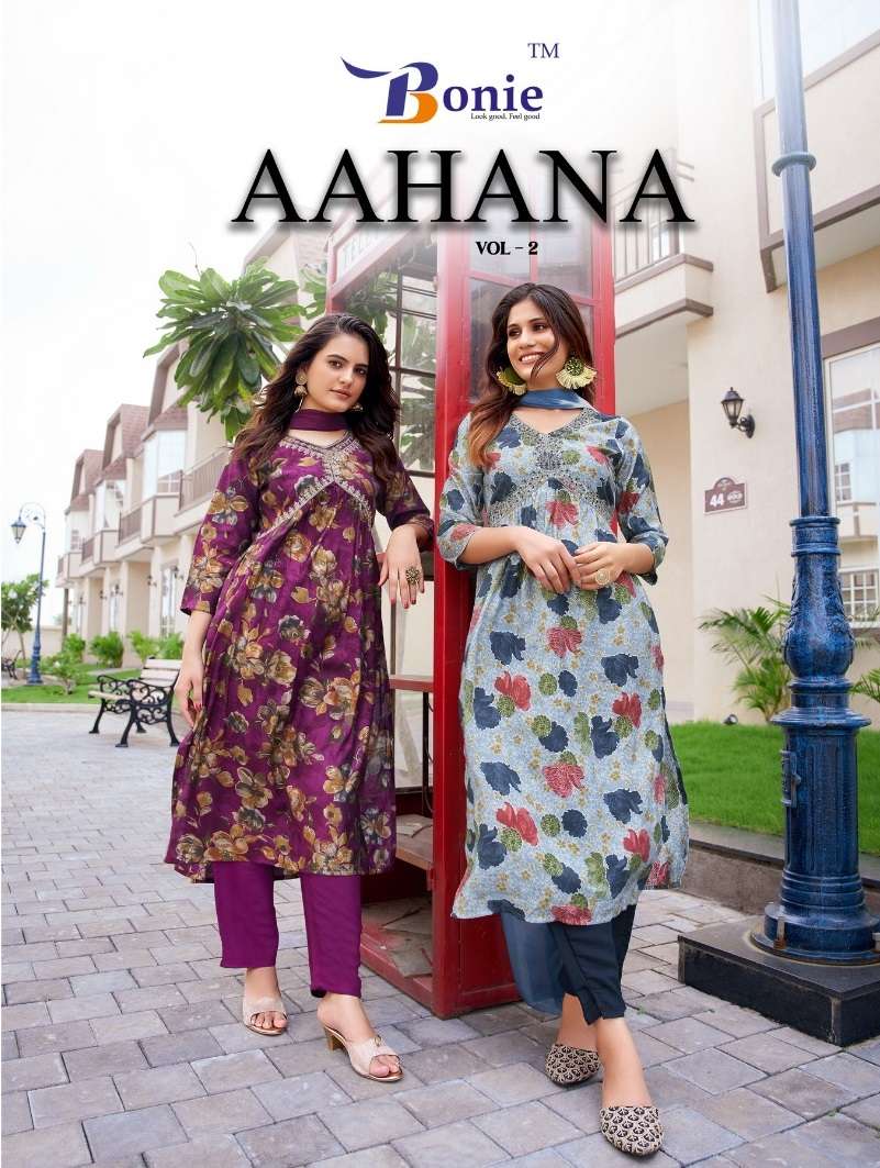 AAHANA VOL-2 BY BONIE 2001 TO 2007 SERIES CHANDERI PRINT WORK READYAMDE DRESSES