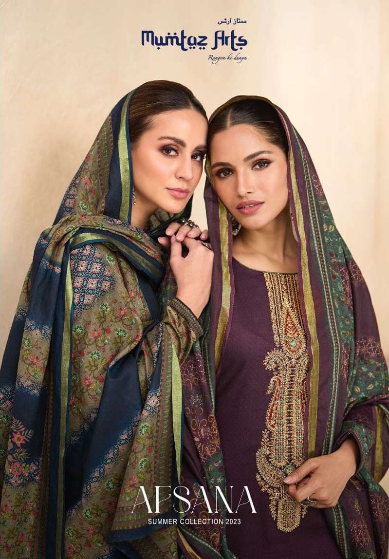 AFSANA BY MUMTAZ ARTS 14001 TO 14006 SERIES PURE LAWN PRINT EMBROIDERY WORK DRESSES