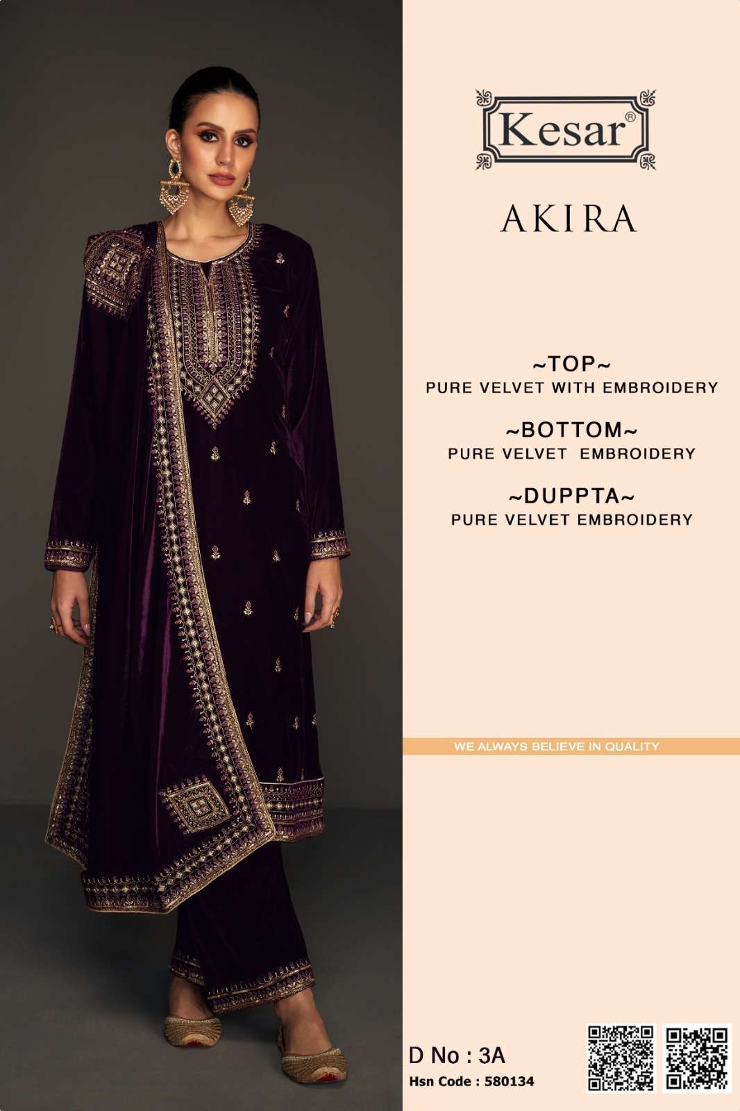 AKIRA BY KESAR 3A TO 3C SERIES VELVET HEAVY EMBROIDERY WORK DRESSES