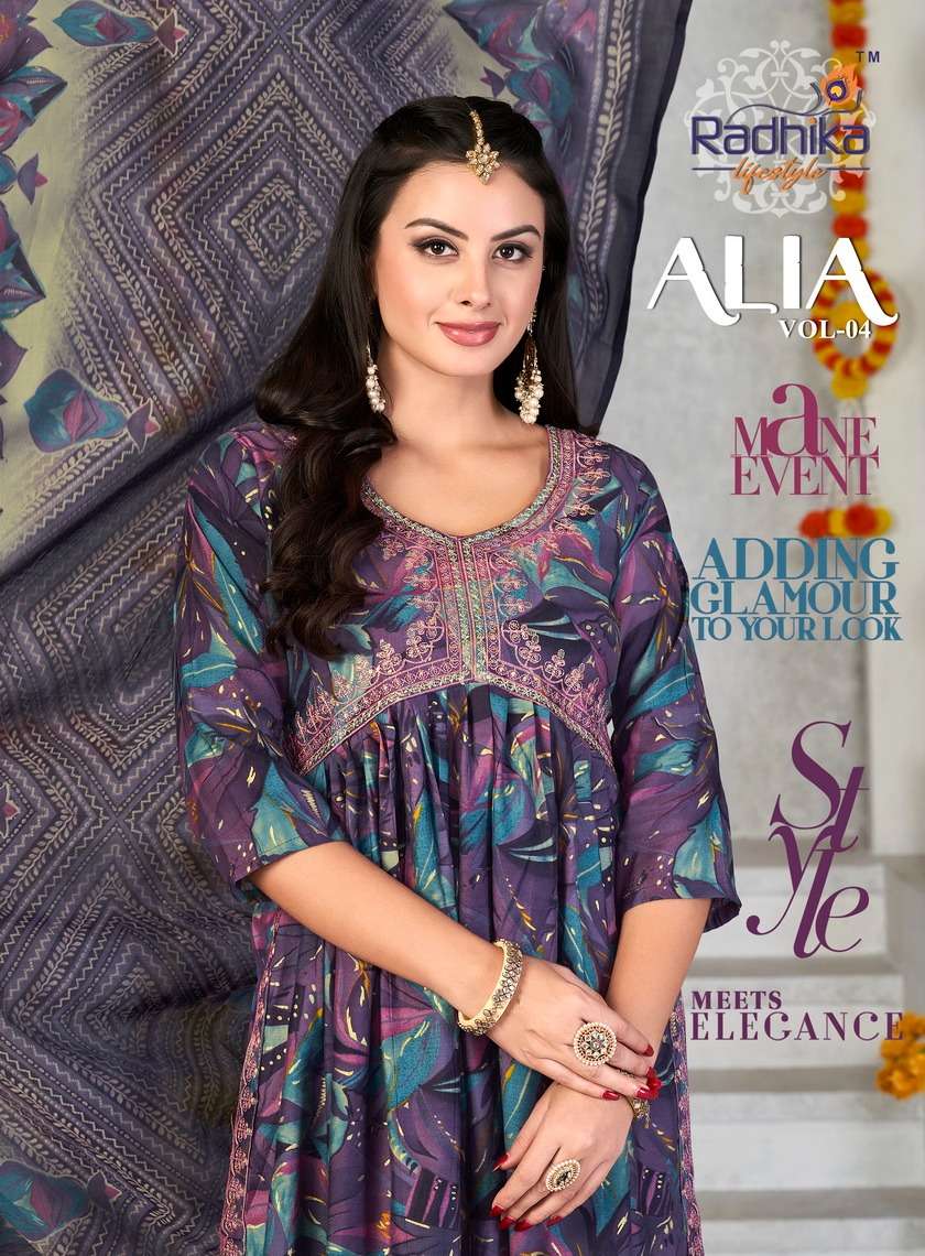 ALIA VOL-4 BY RADHIKA LIFESTYLE 4001 TO 4006 SERIES MODAL MUSLIN WORK READYMADE DRESSES