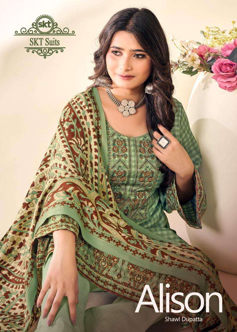 ALISON BY SKT SUITS 85001 TO 85008 SERIES PASHMINA PRINT WORK WINTER WEAR DRESSES