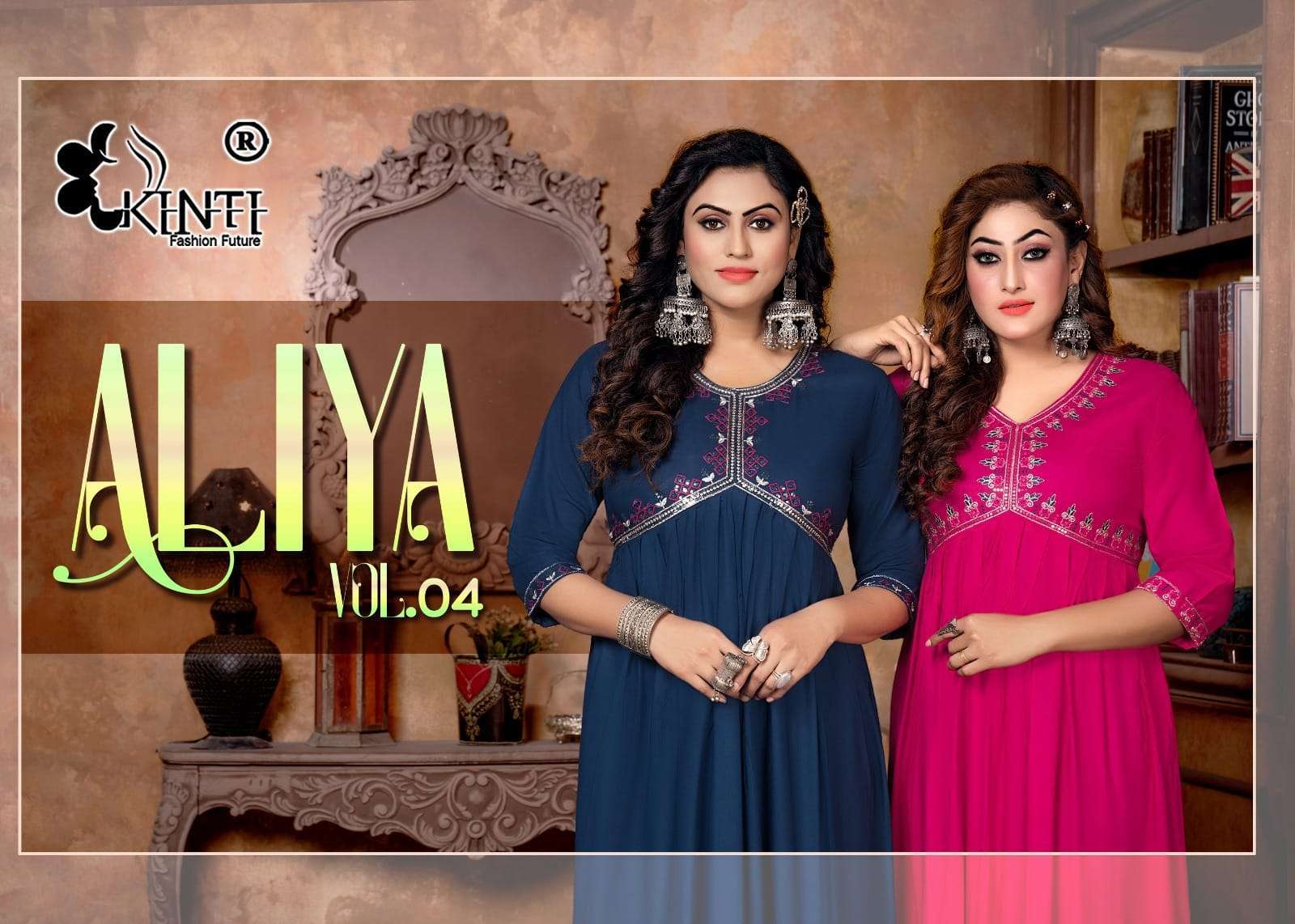 ALIYA VOL-4 BY KINTI 401 TO 408 SERIES RAYON SEQUENCE EMBROIDERY NAYRA KURTIS