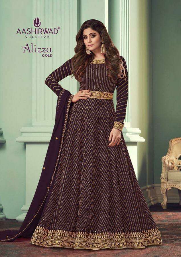 ALIZZA GOLD BY AASHIRWAD CREATION 8529-A TO 8529-E SERIES GEORGETTE WORK ANARKALI DRESSES