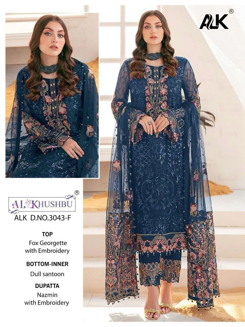 ALK-3043 F BY AL KHUSHBU GEORGETTE EMBROIDERY WORK PAKISTANI DRESS