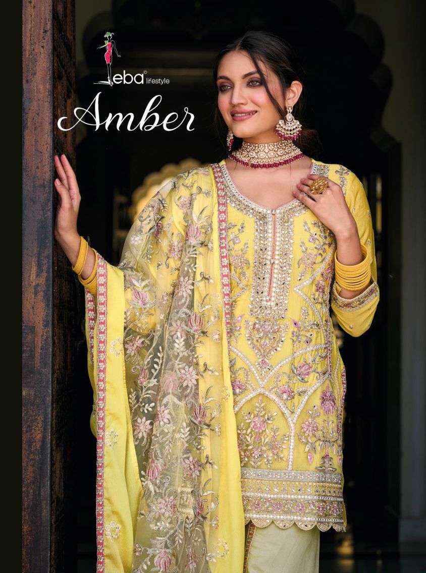 AMBER BY EBA LIFESTYLE HEAVY CHINON EMBROIDERY WORK READYMADE DRESS