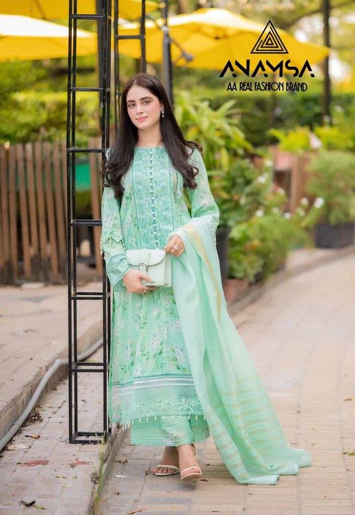 ANAMSA 234 HIT DESIGN BY ANAMSA MUSLIN COTTON EMBROIDERY WORK PAKISTANI DRESS