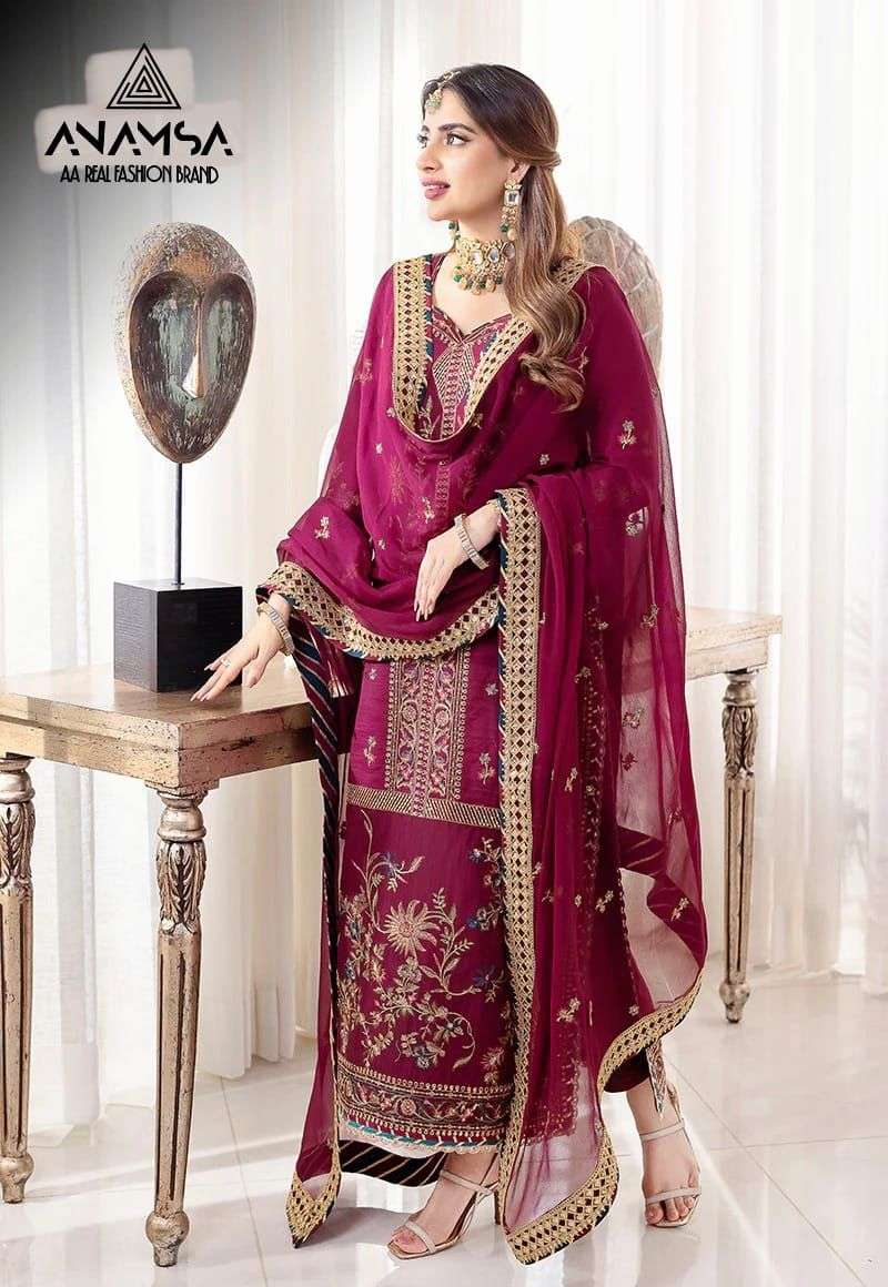 ANAMSA 241 HIT DESIGN BY ANAMSA PURE GEORGETTE EMBROIDERY WORK PAKISTANI DRESS