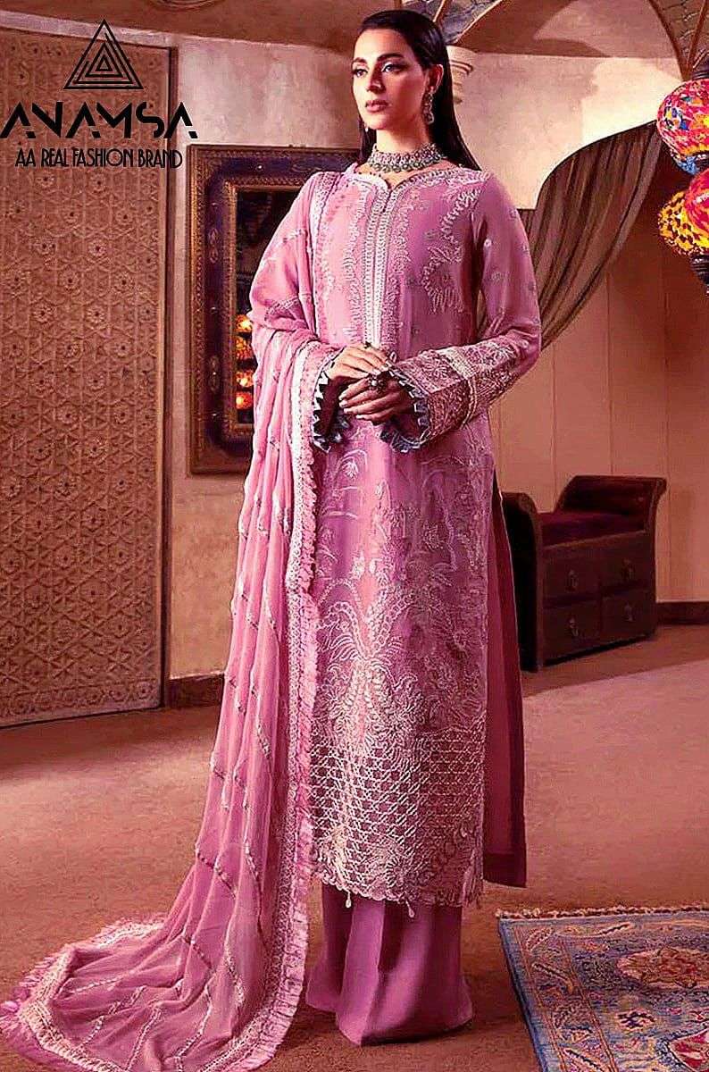 ANAMSA 245 HIT DESIGN BY ANAMSA PURE GEORGETTE EMBROIDERY WORK PAKISTANI DRESS