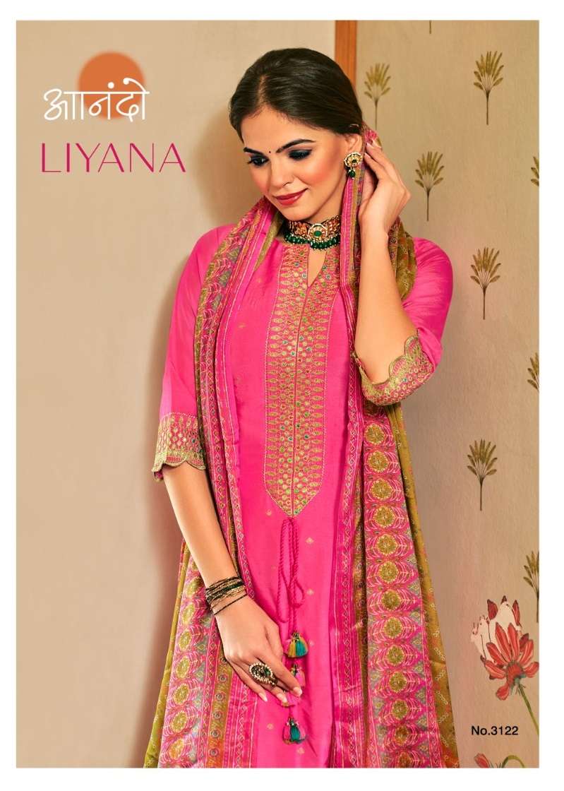 ANANDO LINAYA BY JAY VIJAY 3122-A TO 3122-E SERIES RUSSIAN SILK PRINT WORK DRESSES