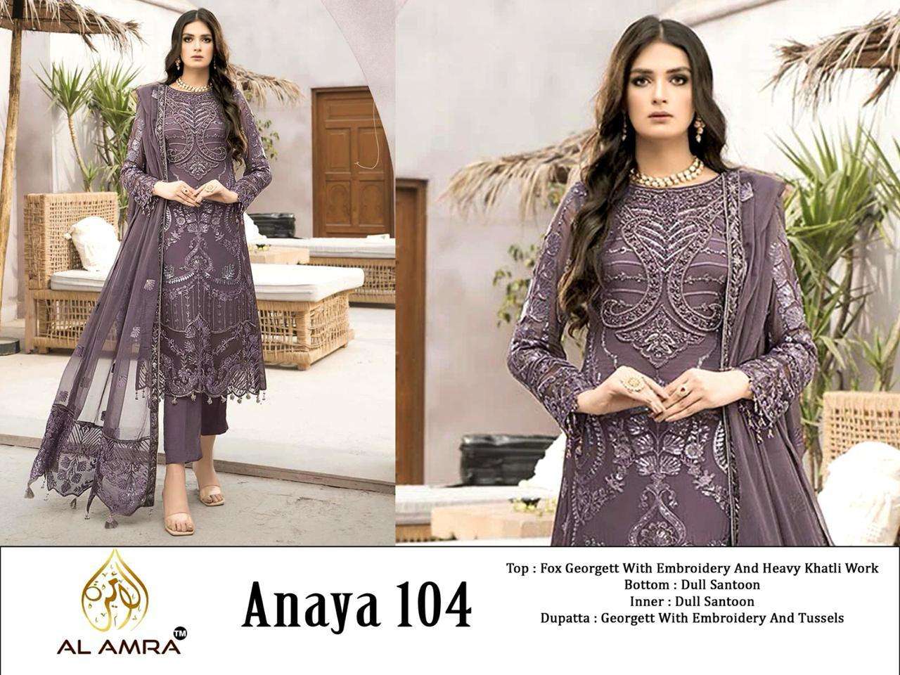 ANAYA 104 HIT DESIGN BY AL AMRA GEORGETTE EMBROIDERY WORK PAKISTANI DRESS