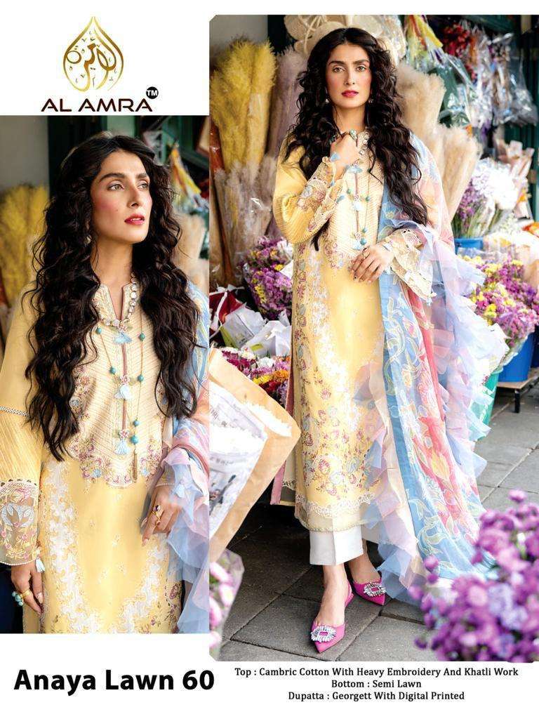 ANAYA LAWN 60 BY AL AMRA CAMBRIC COTTON WORK PAKISTANI DRESS