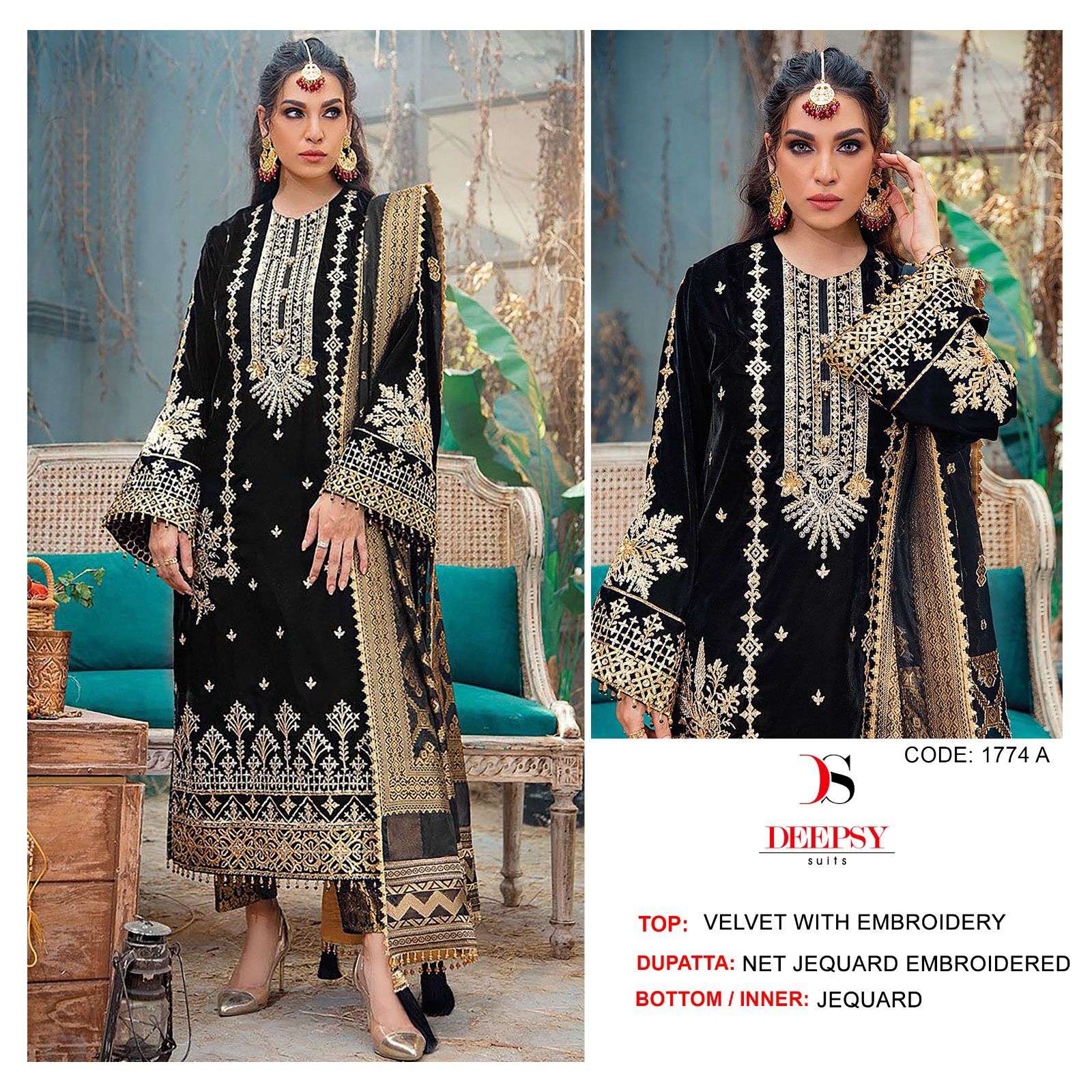 ANAYA VELVET BY DEEPSY SUITS 1774-A TO 1774-D SERIES VELVET WORK PAKISTANI DRESSES