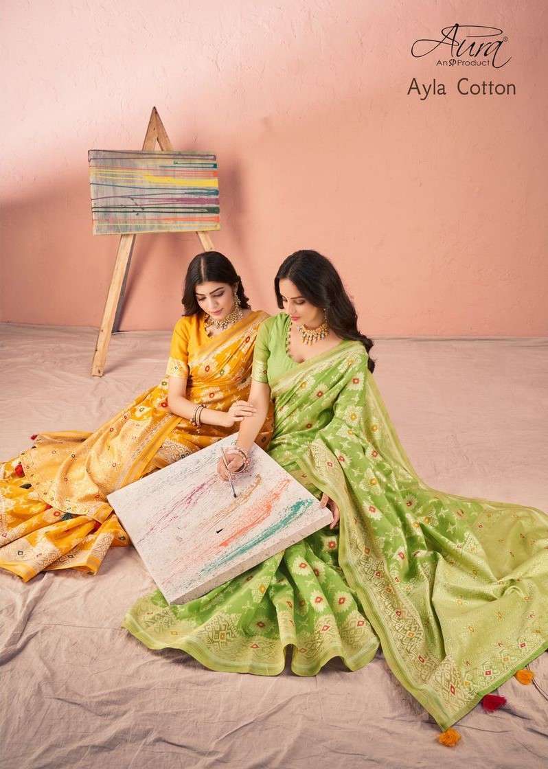 AYLA COTTON BY AURA COTTON SILK PRINT WORK FESTIVE WEAR SAREES