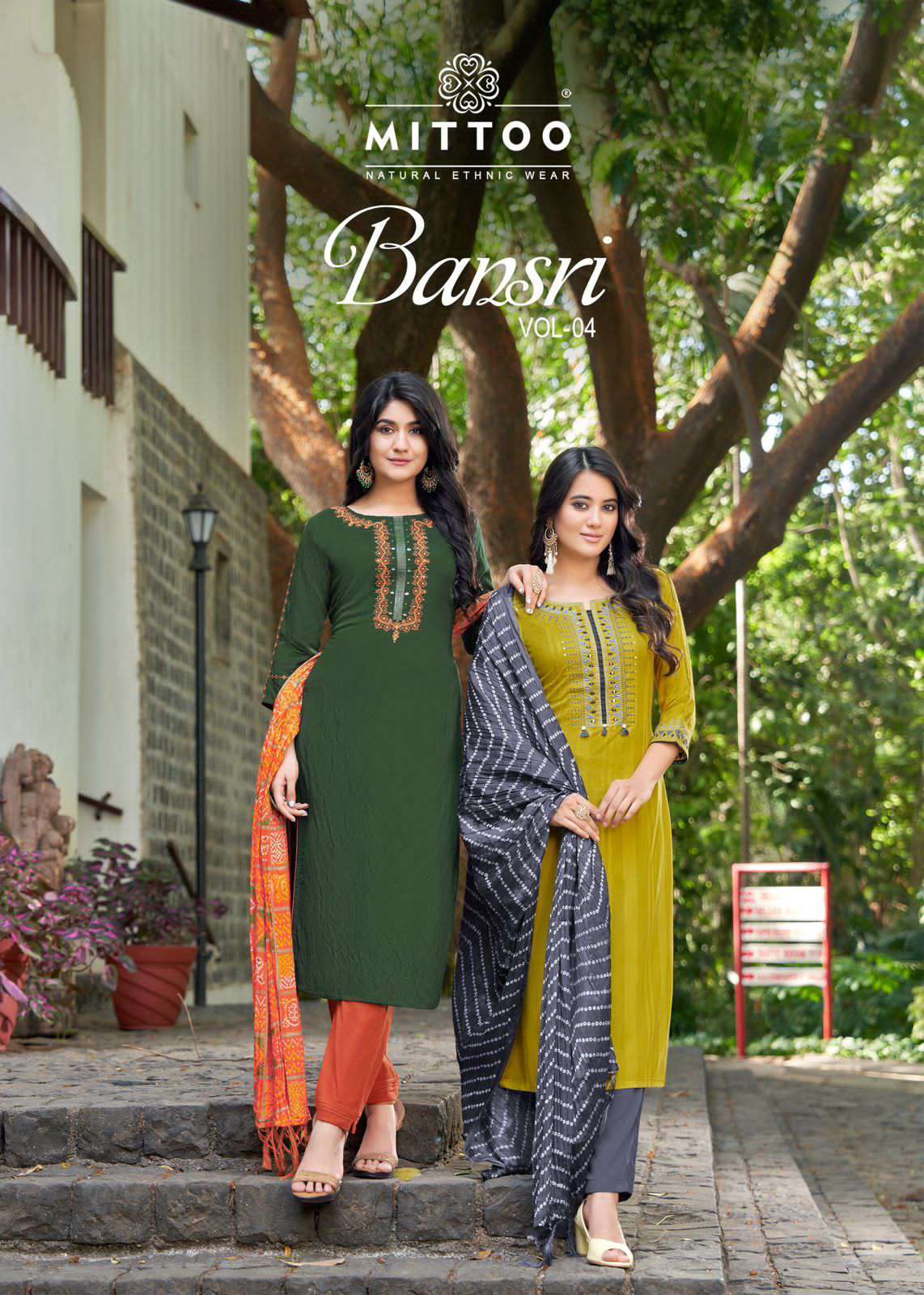 BANSI VOL-4 BY MITTOO 7031 TO 7038 SERIES RAYON EMBROIDERY WORK READYMADE DRESSES