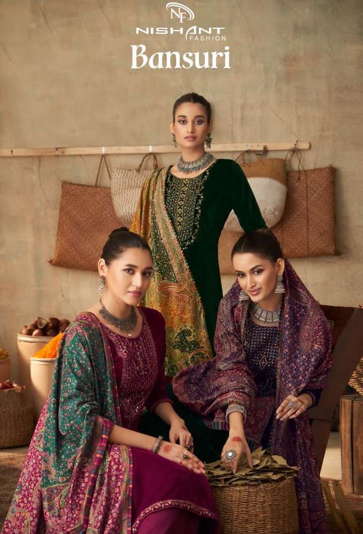 BANSURI BY NISHANT FASHION 58001 TO 58006 SERIES VELVET EMBROIDERY WINTER WEAR DRESSES