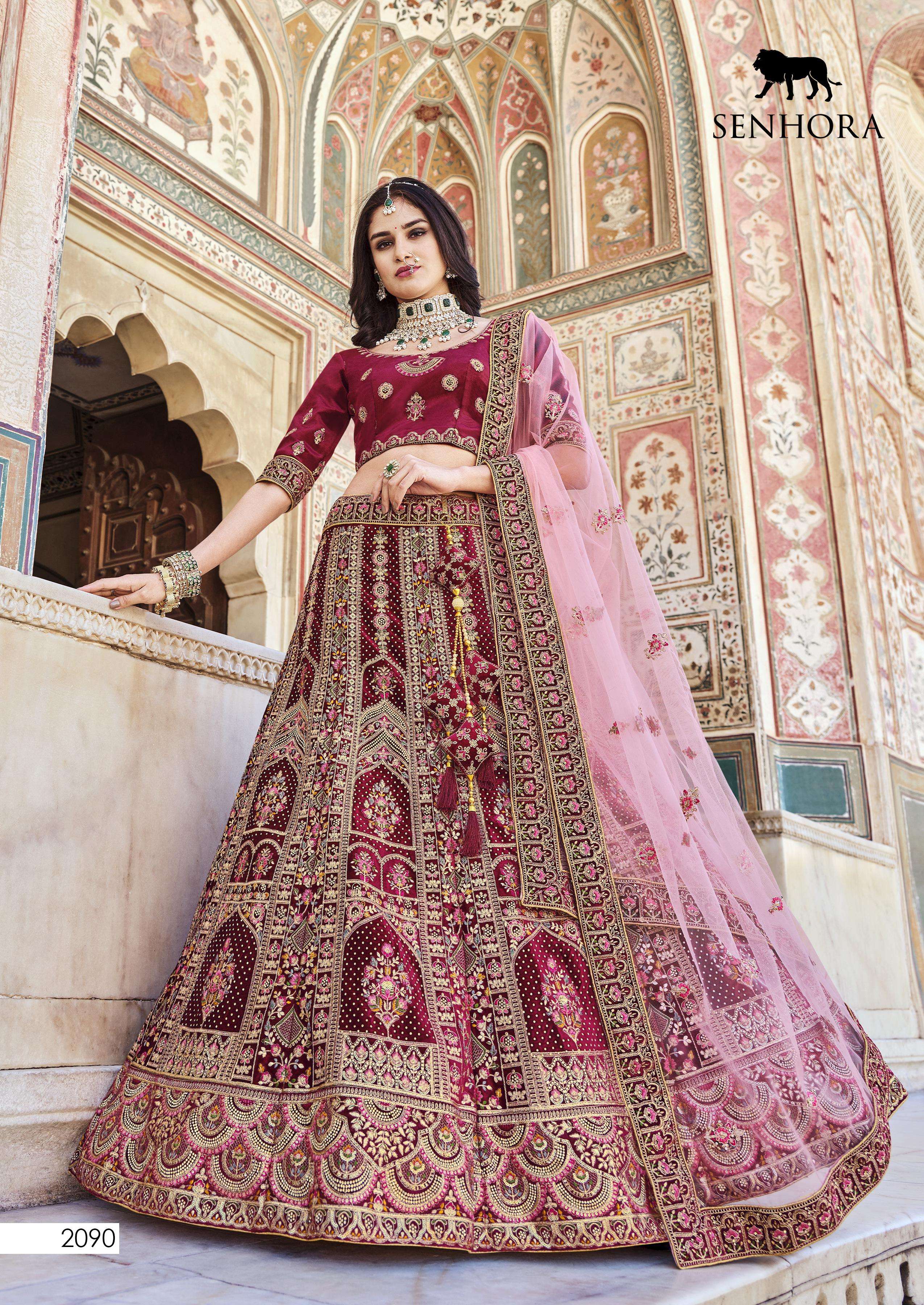 BRIDAL LOOK BY SENHORA 2087 TO 2090 SERIES VELVET HEAVY WORK BRIDAL LEHENGAS