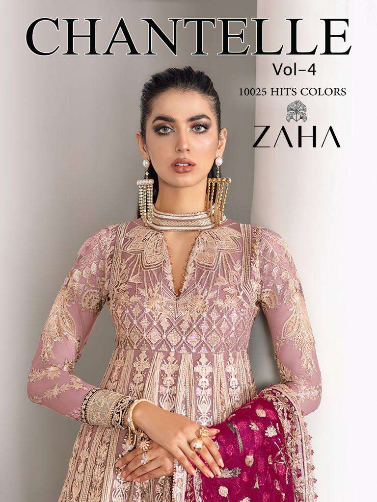 CHANTELLE VOL-4 BY ZAHA 10025-A TO 10025-D SERIES BUTTERFLY NET PAKISTANI DRESSES