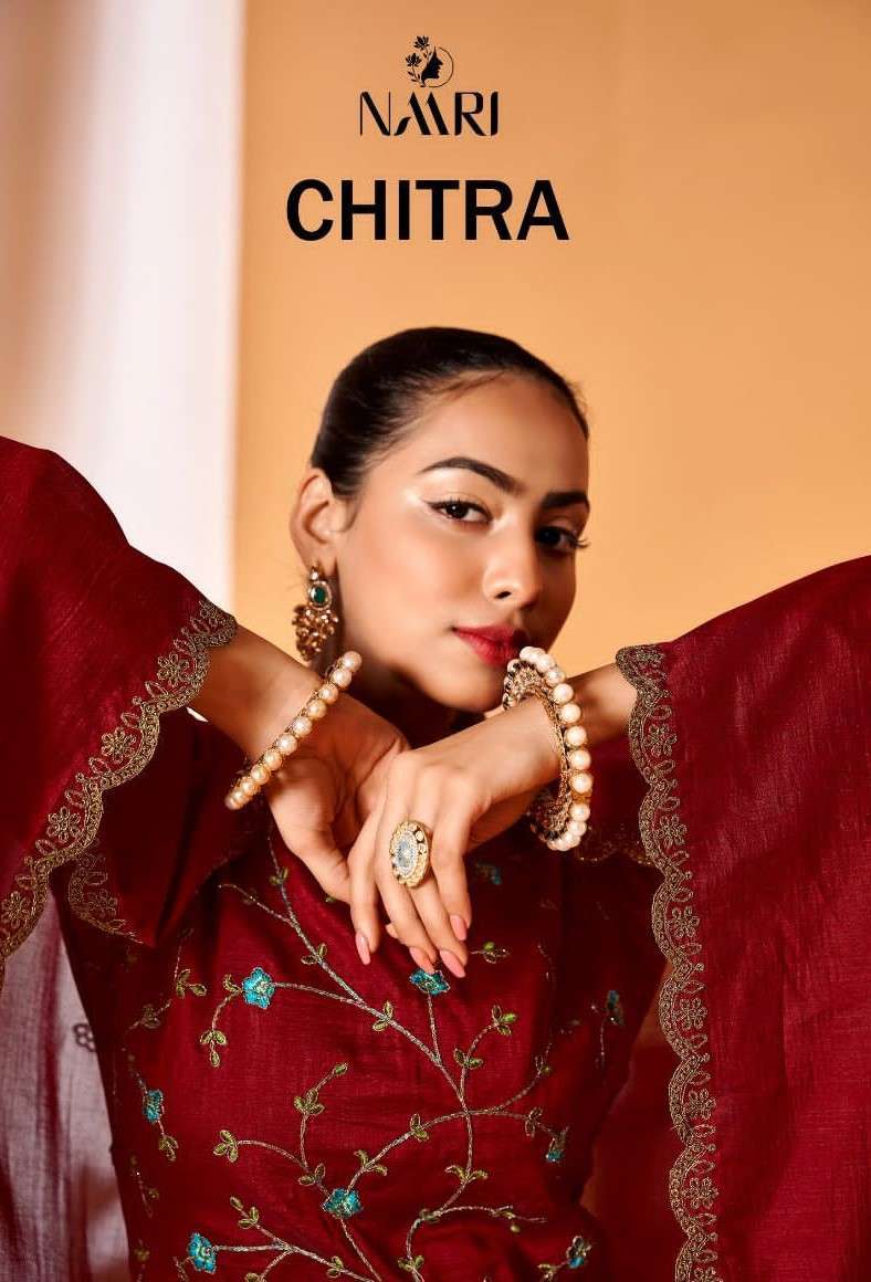 CHITRA BY NAARI 48001 TO 48004 SERIES VICHITRA SILK FULL EMBROIDERY WORK DRESSES